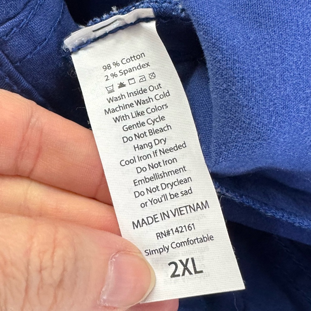 Lularoe Royal Blue Floral Embroidered Cotton Kenny Button Down Jacket woman 2X - Picture 9 of 16